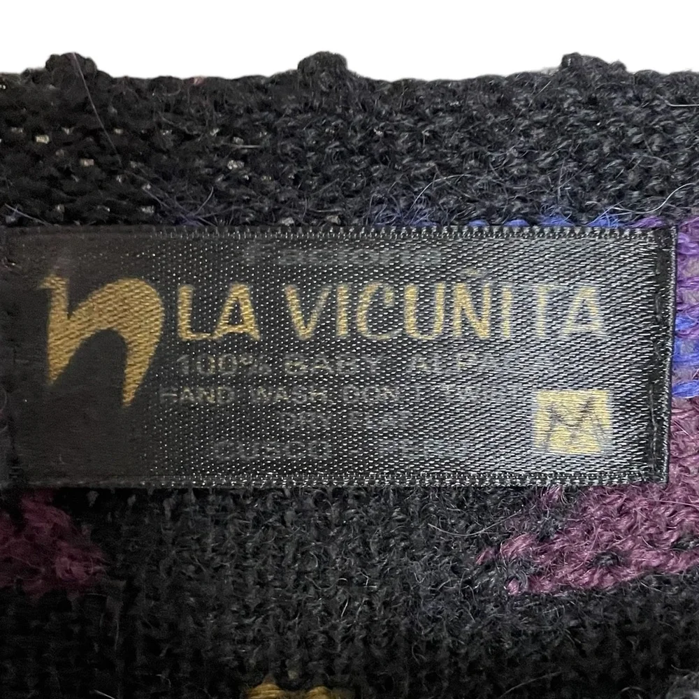 La Vicunita 100% Baby Alpaca Sweater Geometric Colorful Medium